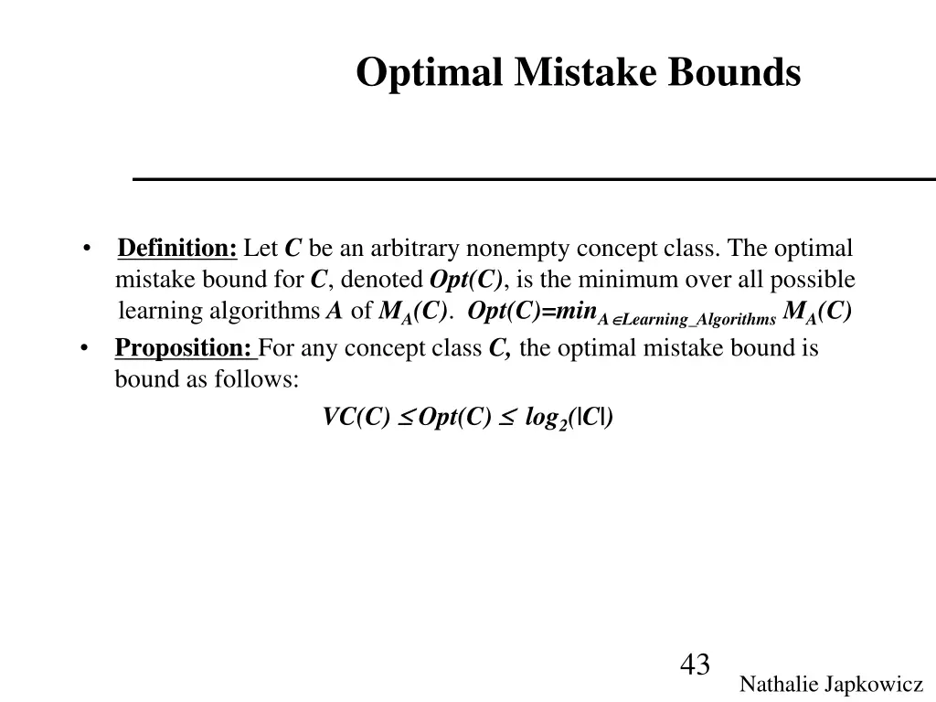 optimal mistake bounds