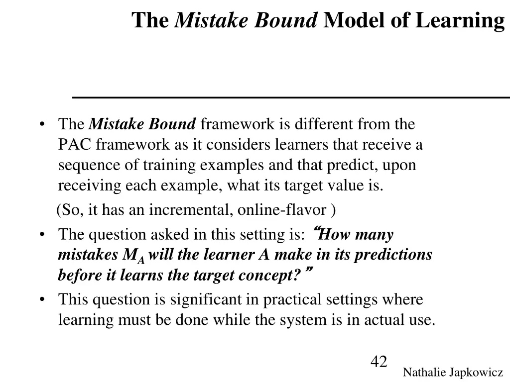 the mistake bound model of learning