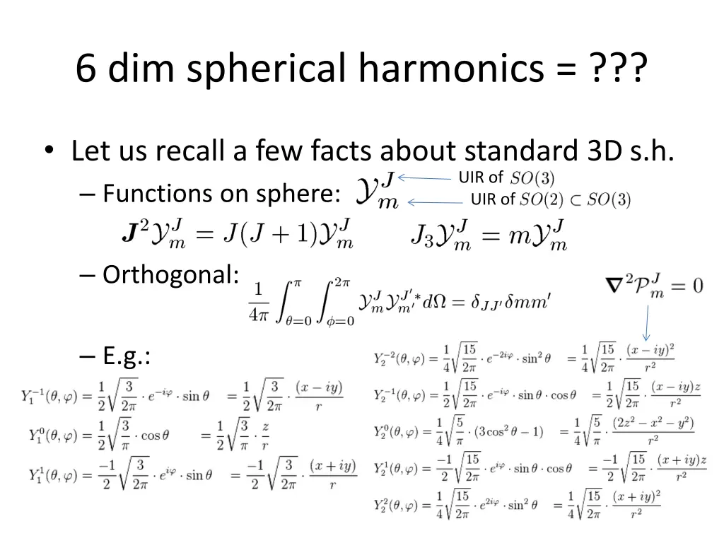 6 dim spherical harmonics