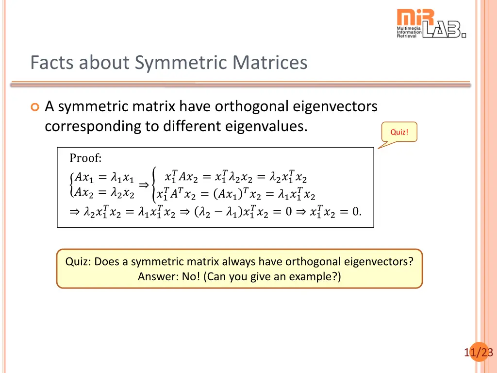 facts about symmetric matrices