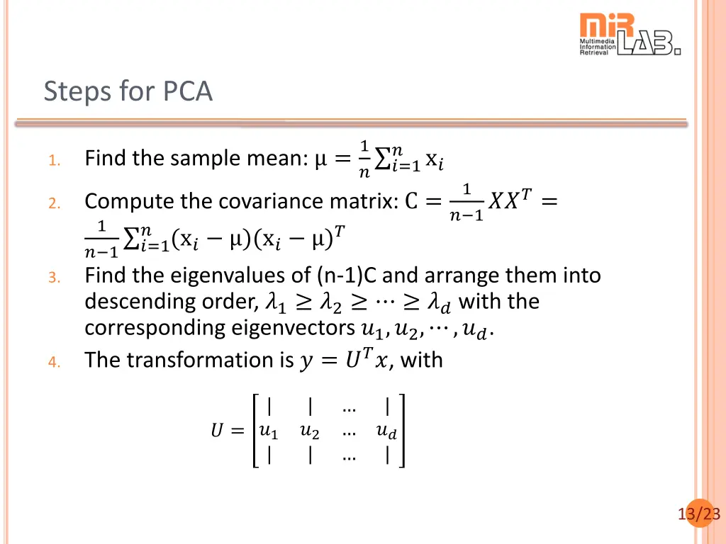 steps for pca