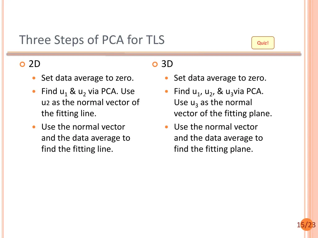 three steps of pca for tls