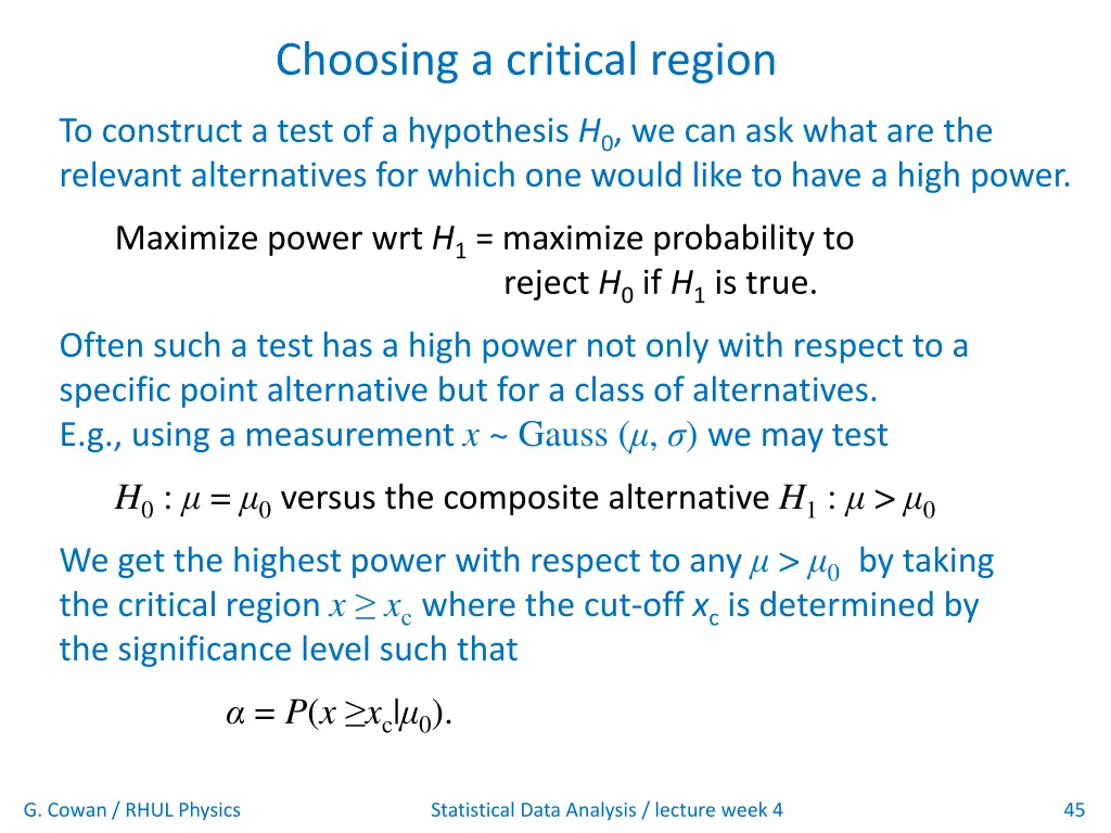 choosing a critical region