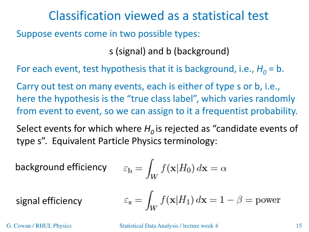 classification viewed as a statistical test