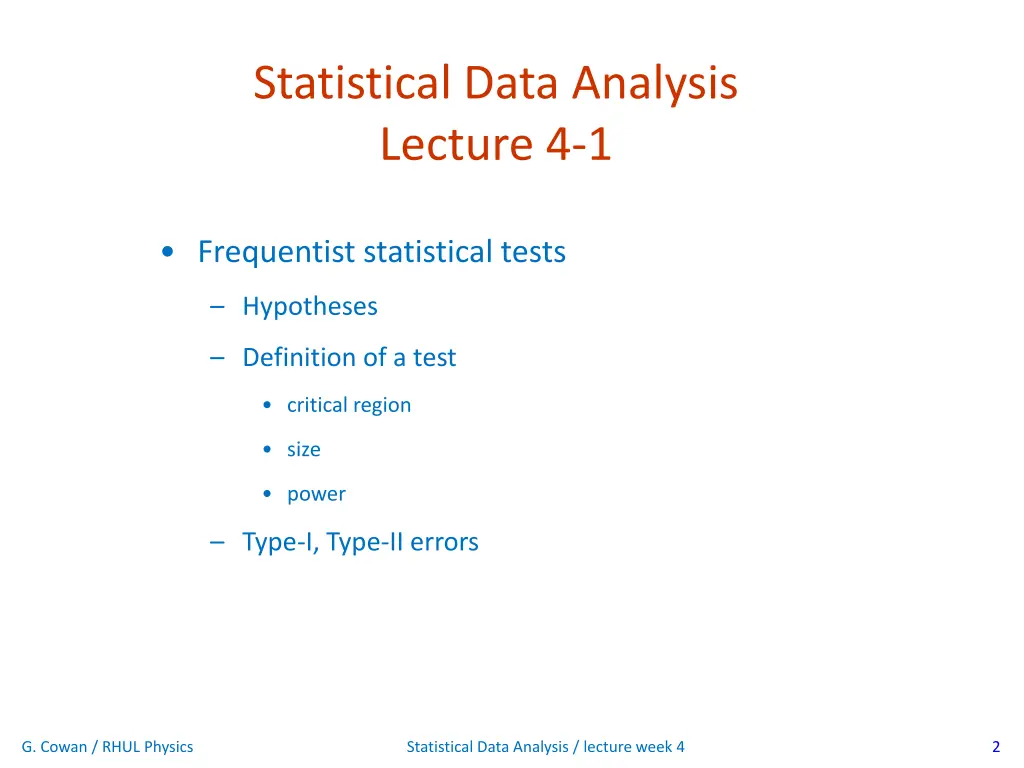 statistical data analysis lecture 4 1