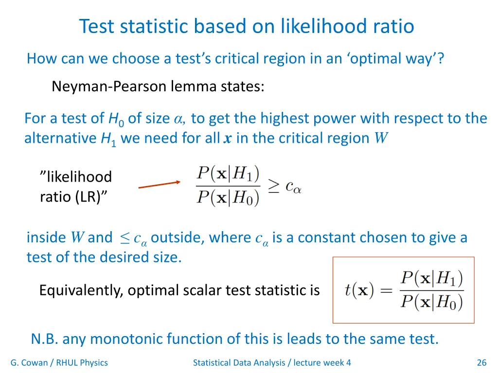 test statistic based on likelihood ratio