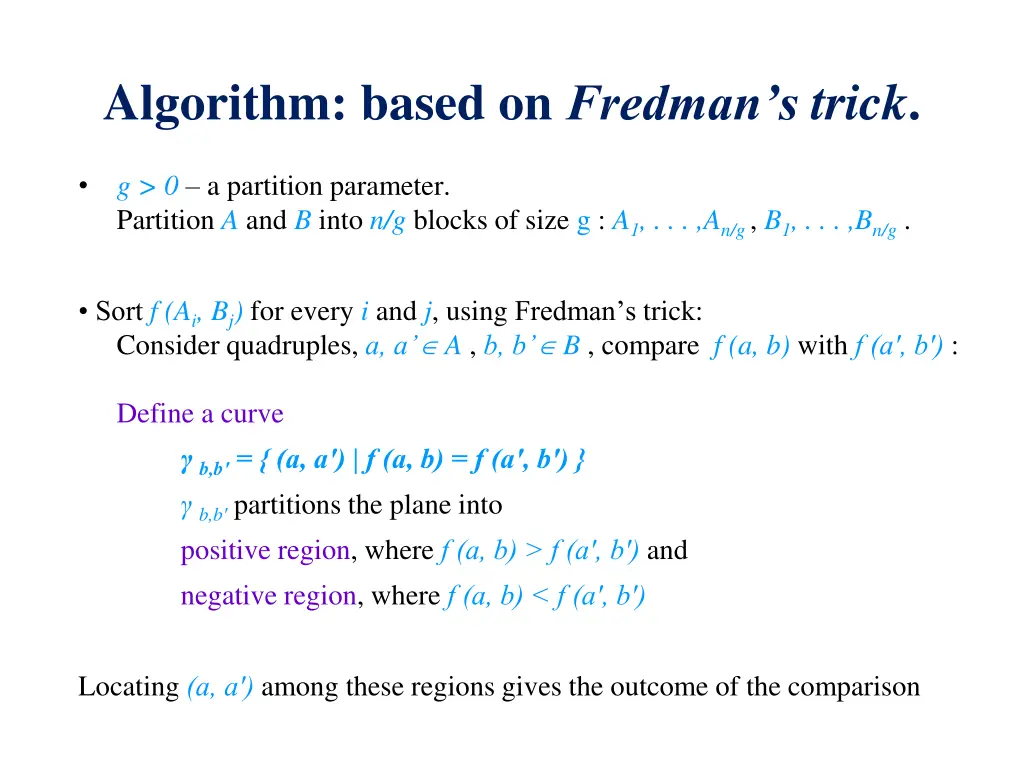 algorithm based on fredman s trick