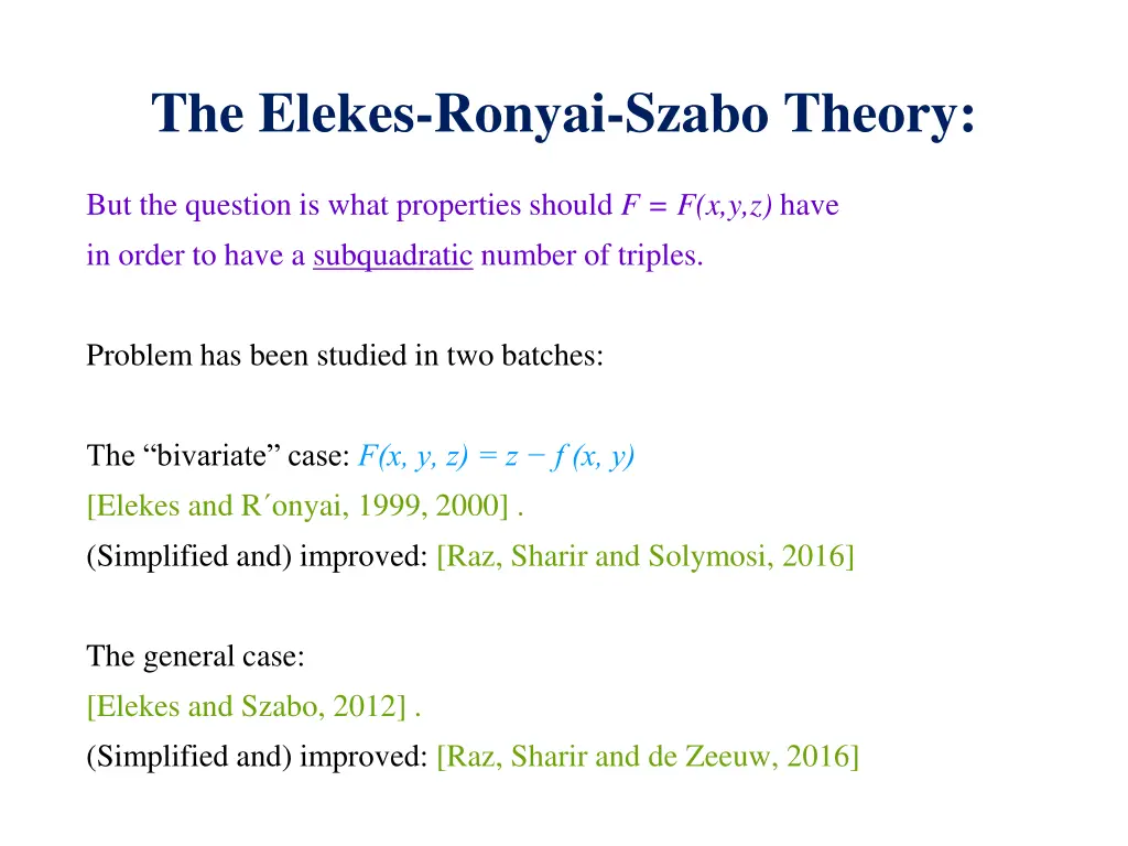 the elekes ronyai szabo theory