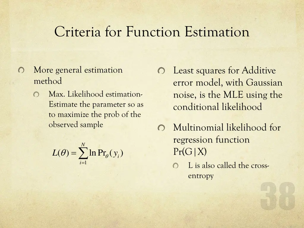 criteria for function estimation