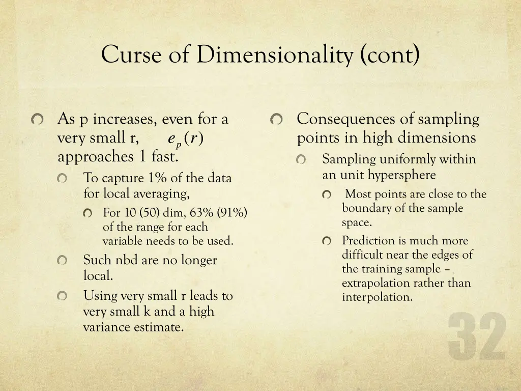 curse of dimensionality cont