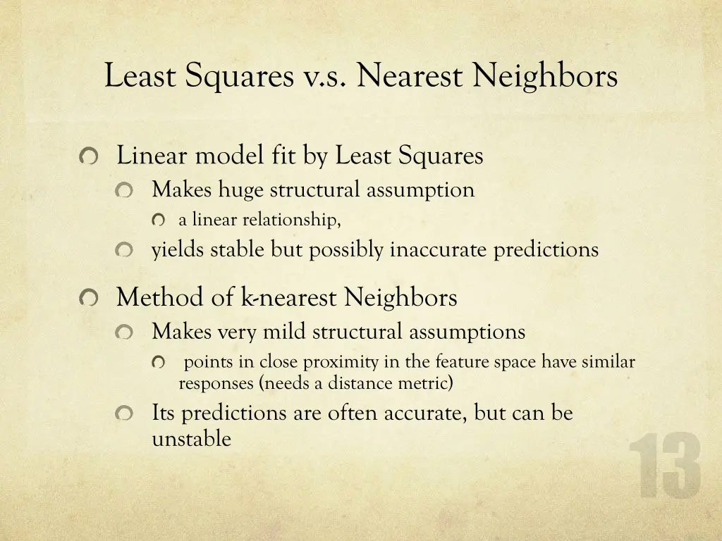 least squares v s nearest neighbors