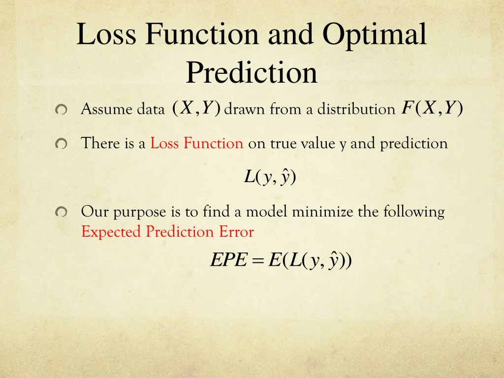 loss function and optimal prediction x y