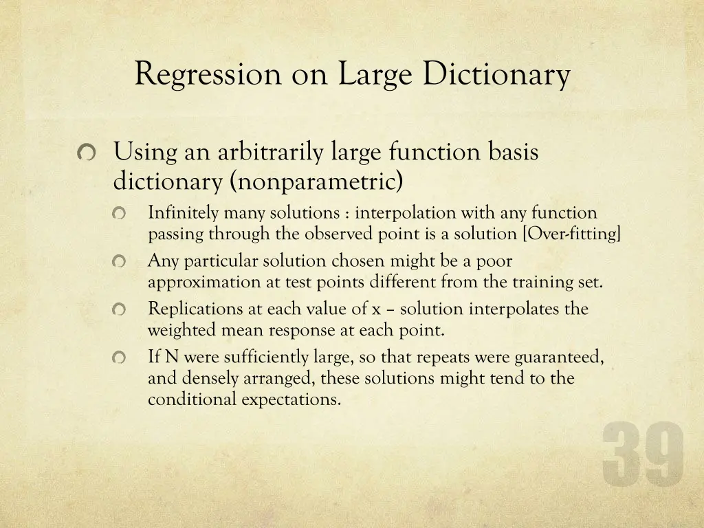 regression on large dictionary