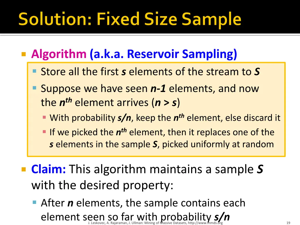 algorithm a k a reservoir sampling store