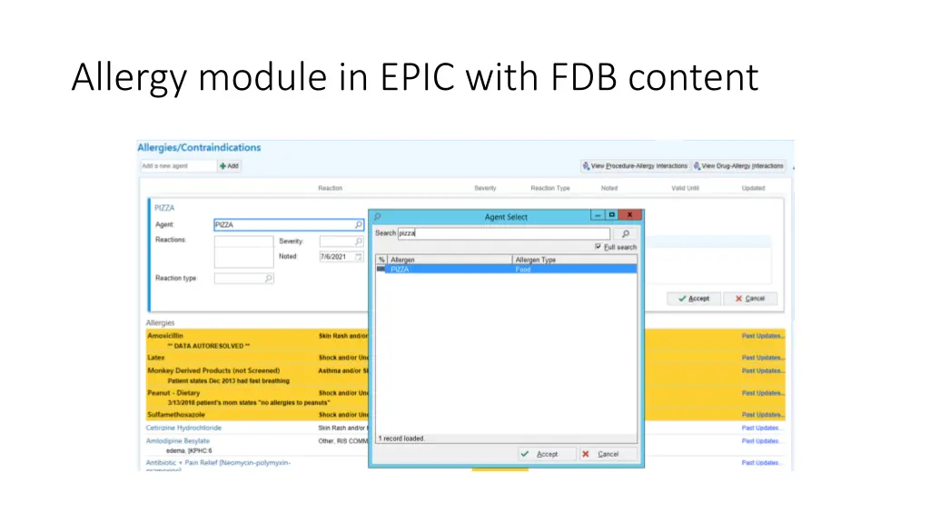 allergy module in epic with fdb content