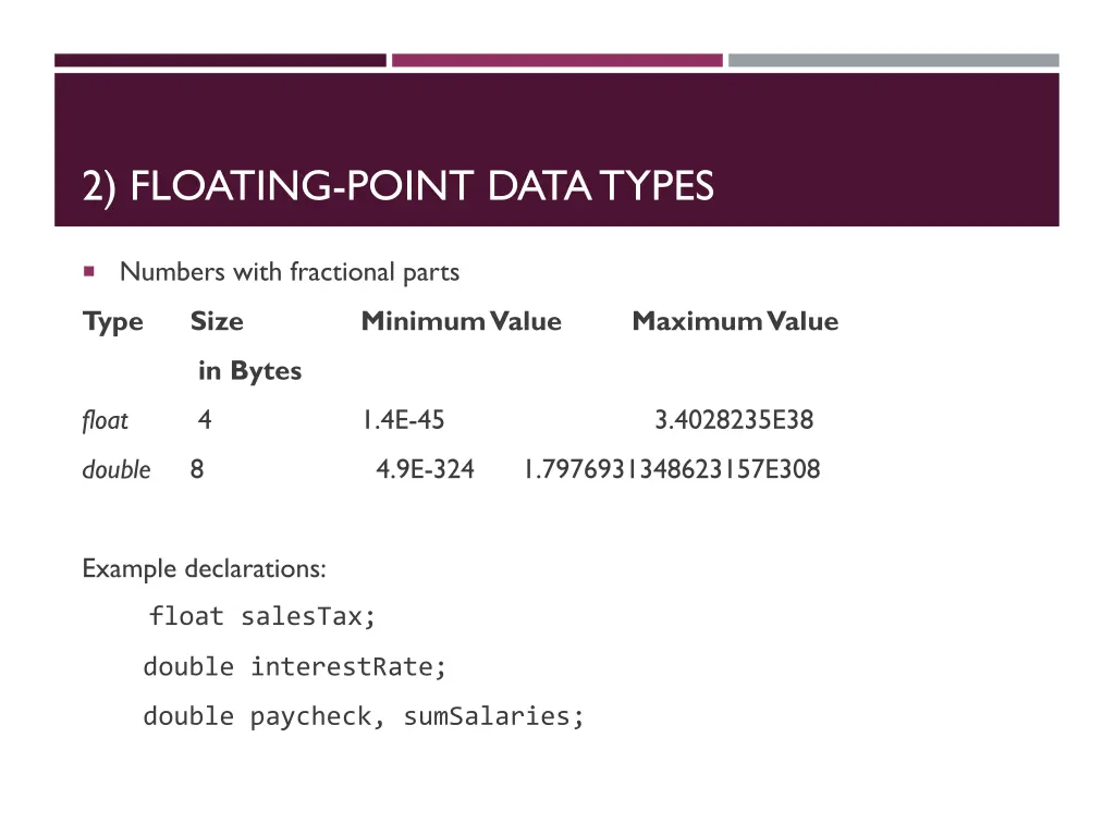 2 floating point data types