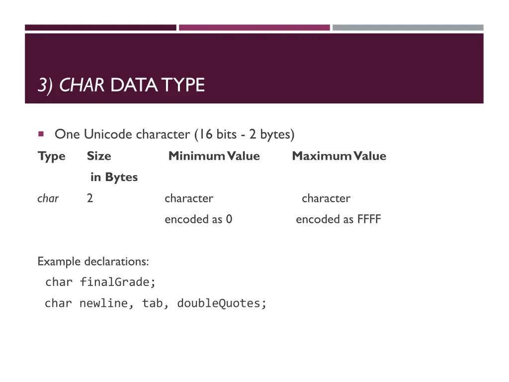 3 char data type