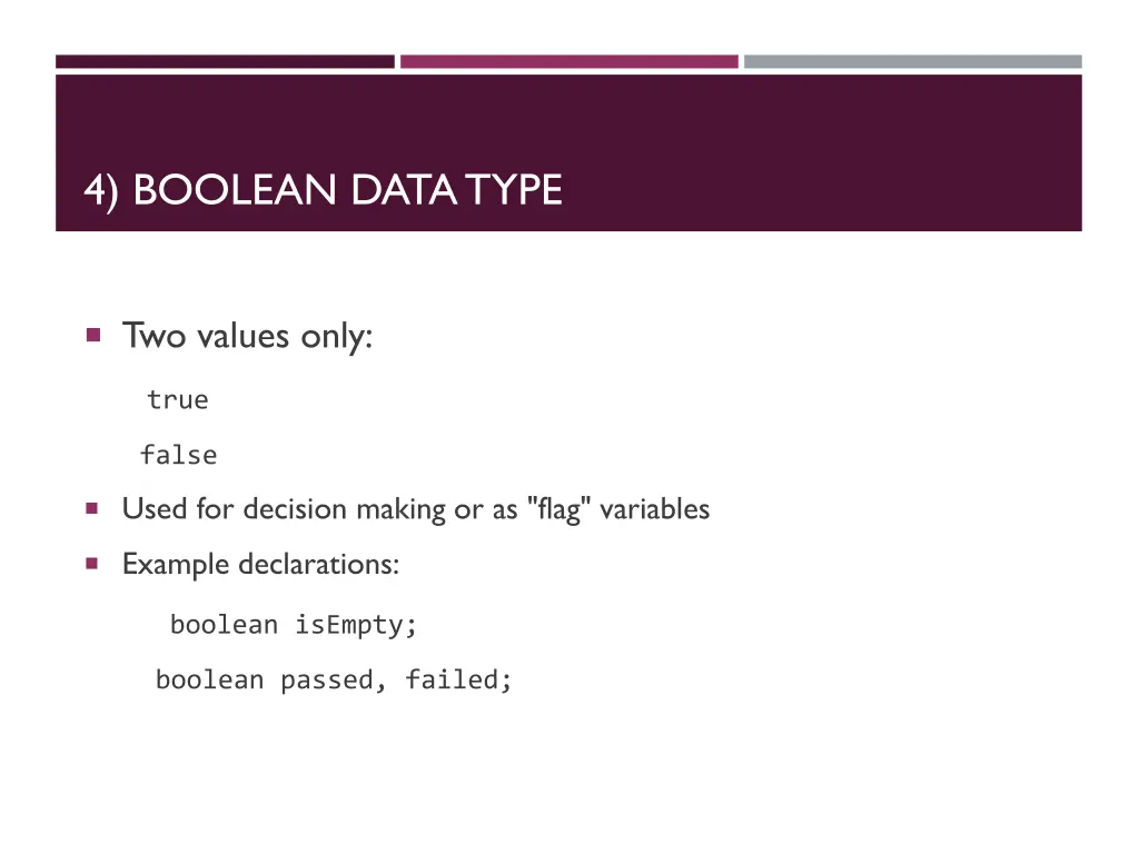 4 boolean data type