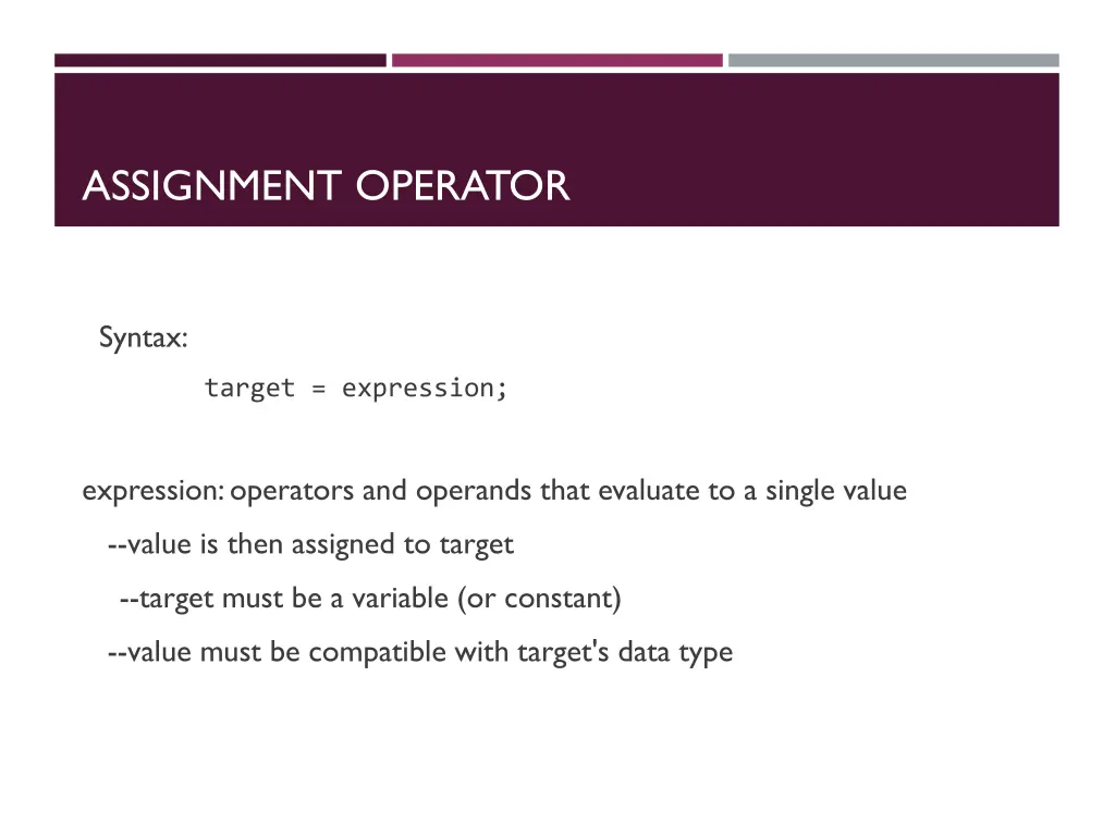 assignment operator