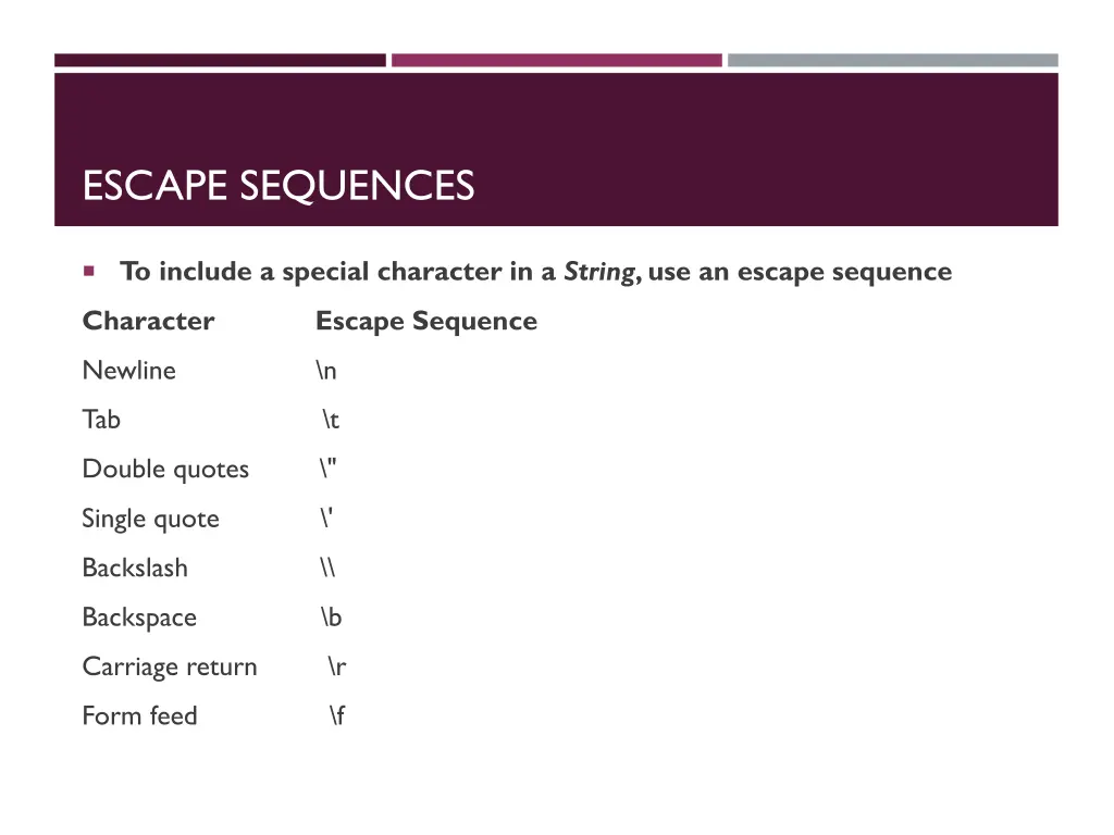 escape sequences