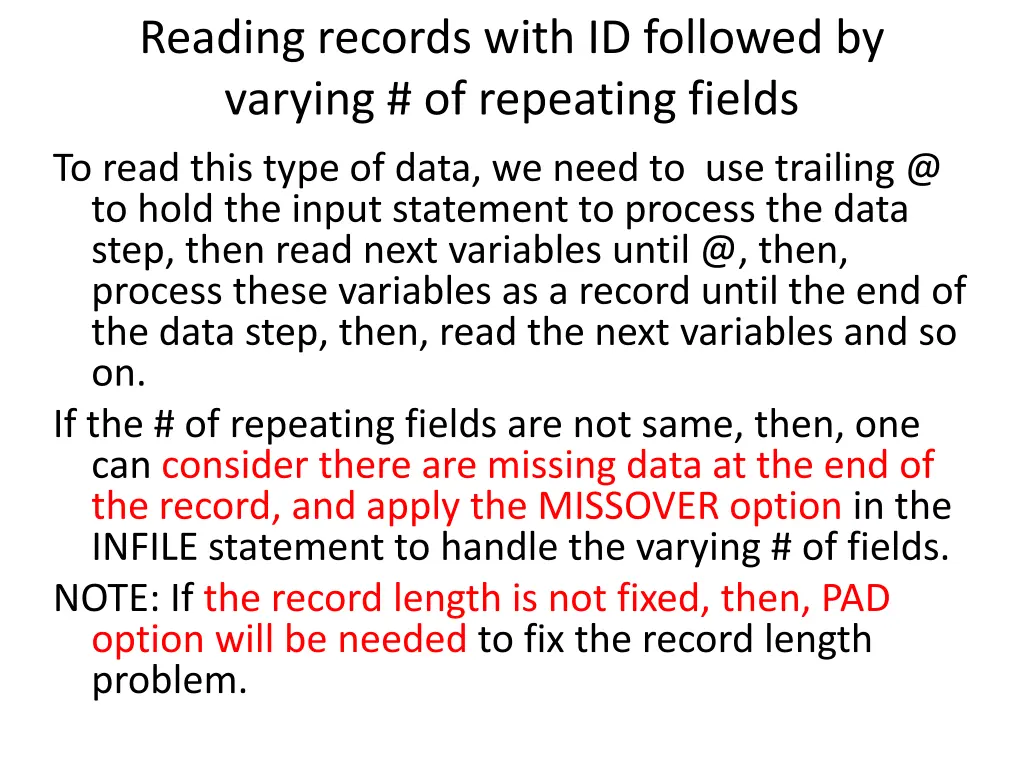 reading records with id followed by varying