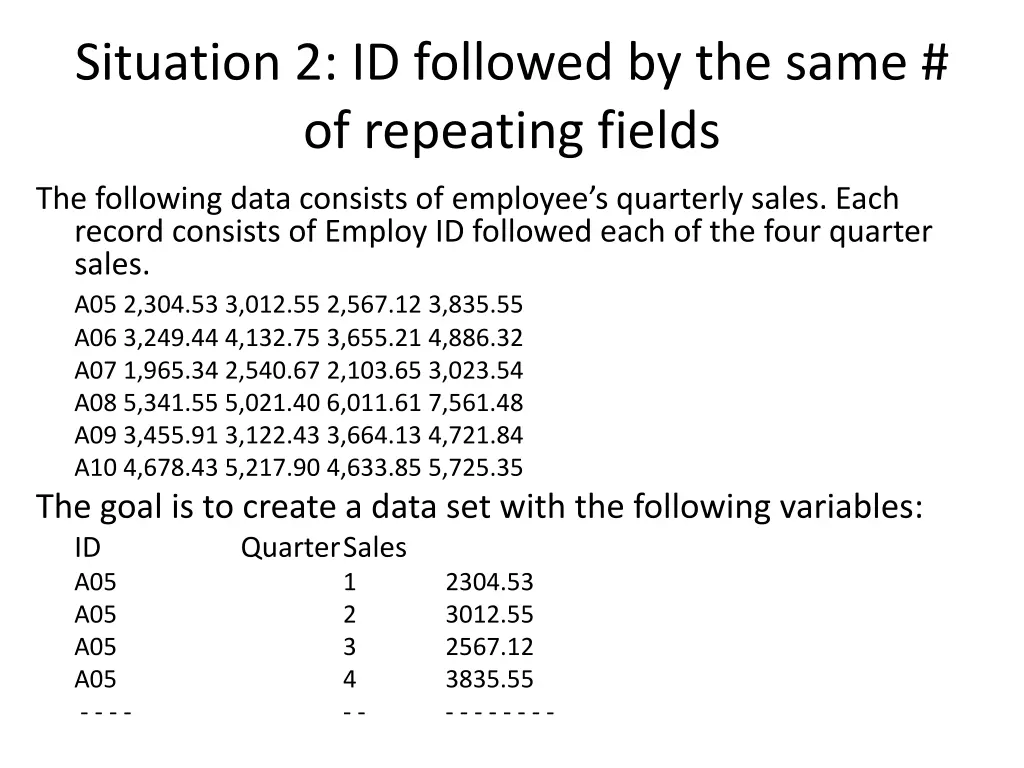 situation 2 id followed by the same of repeating