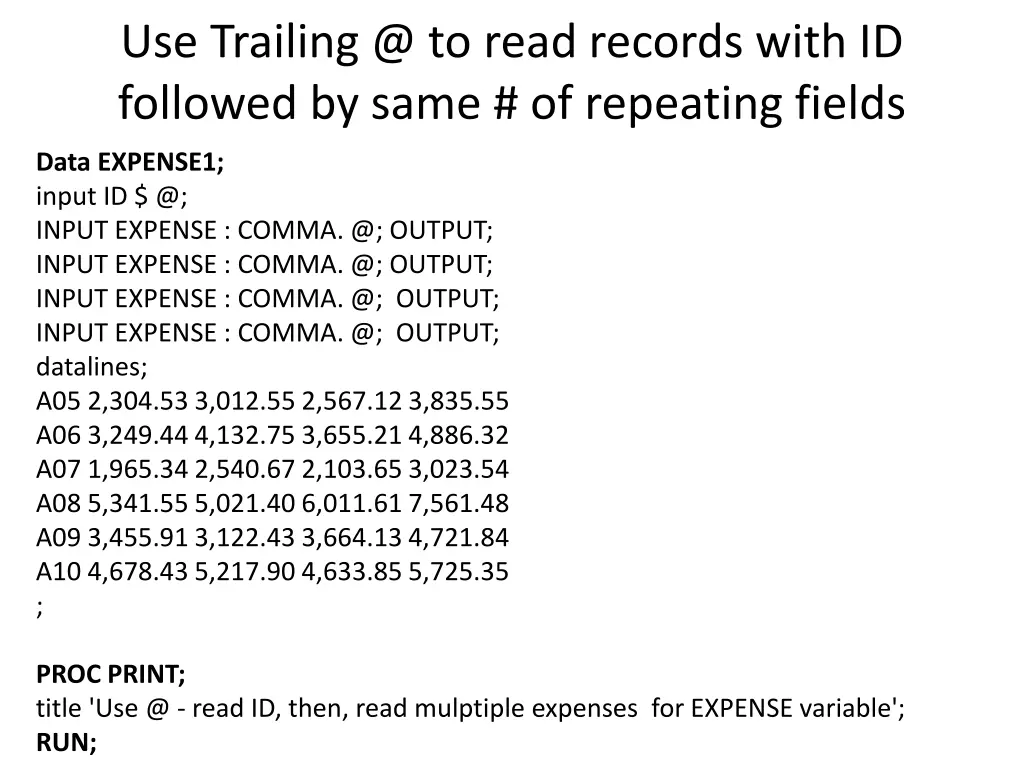 use trailing @ to read records with id followed