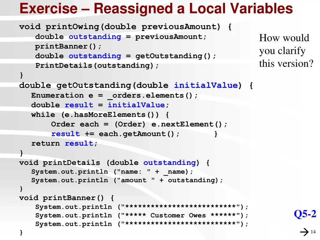 exercise reassigned a local variables