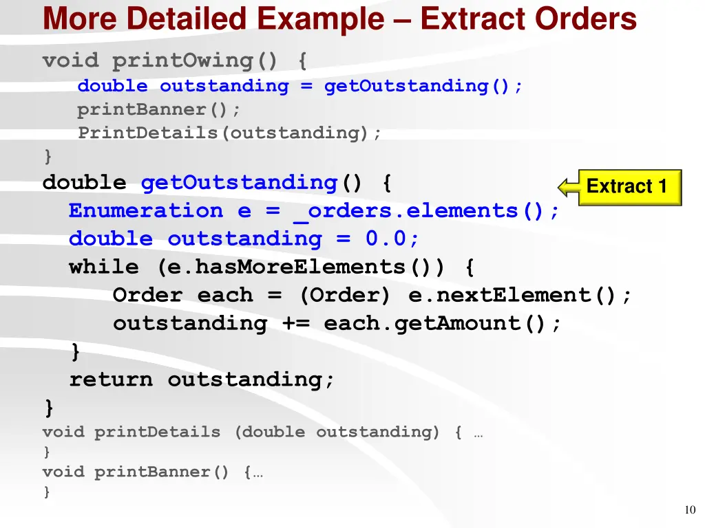 more detailed example extract orders void