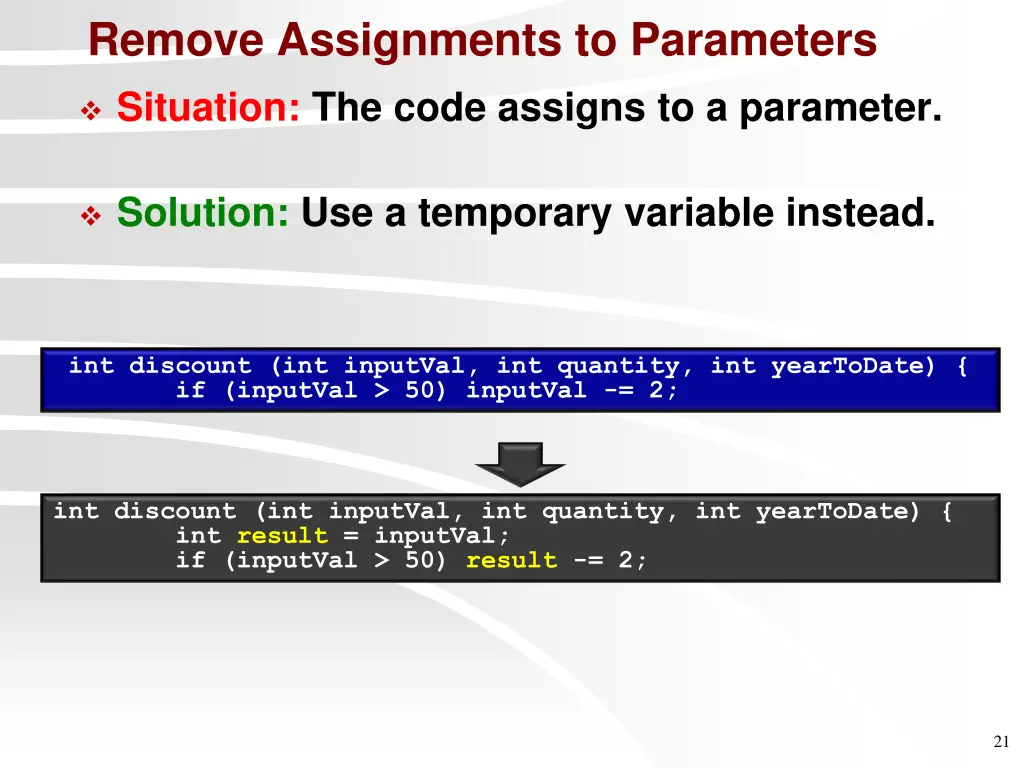 remove assignments to parameters