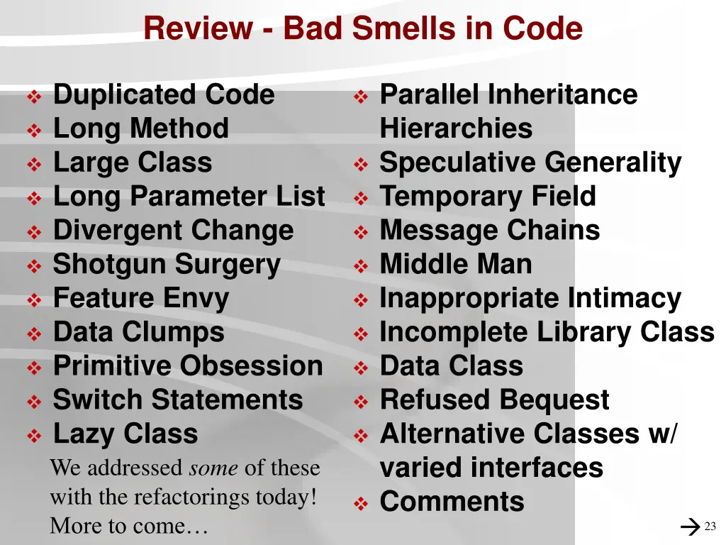 review bad smells in code