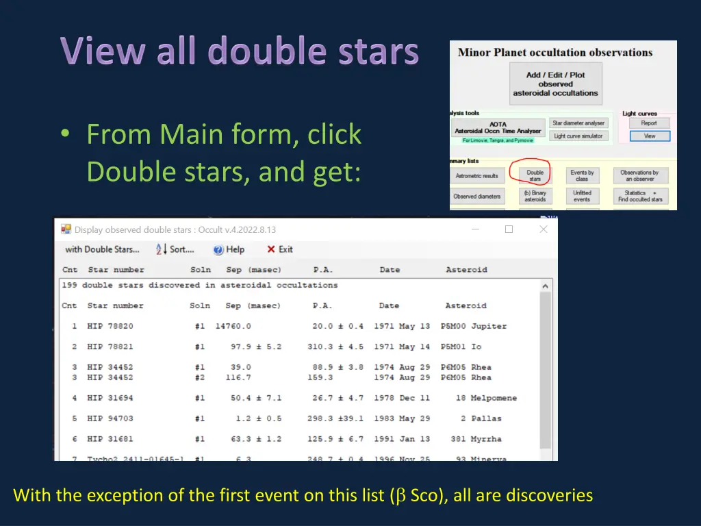 from main form click double stars and get