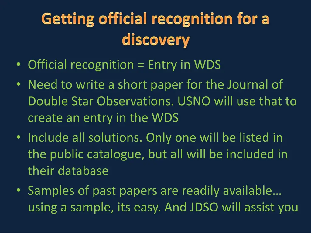 official recognition entry in wds need to write