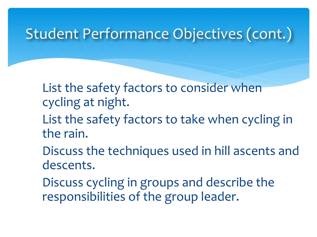 student performance objectives cont