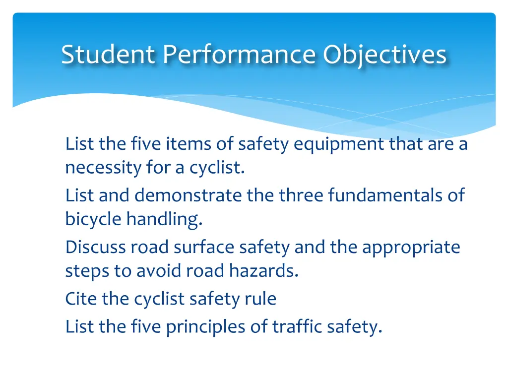 student performance objectives