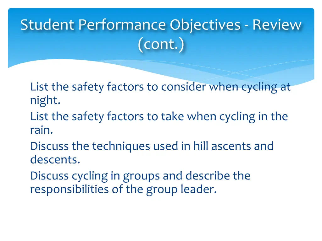 student performance objectives review cont