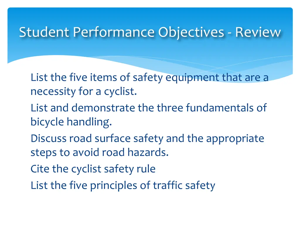 student performance objectives review