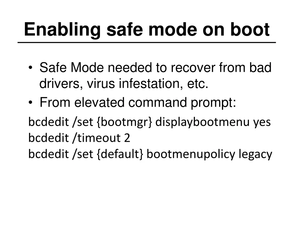 enabling safe mode on boot