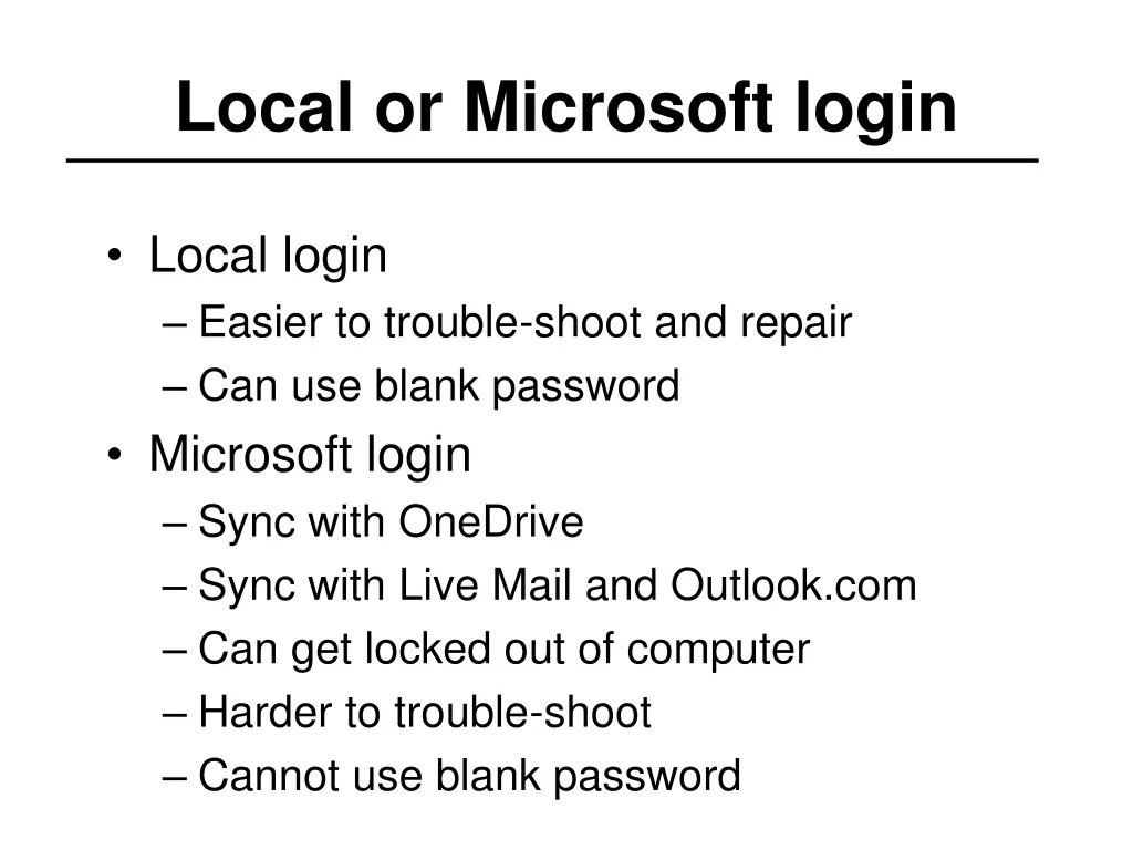 local or microsoft login