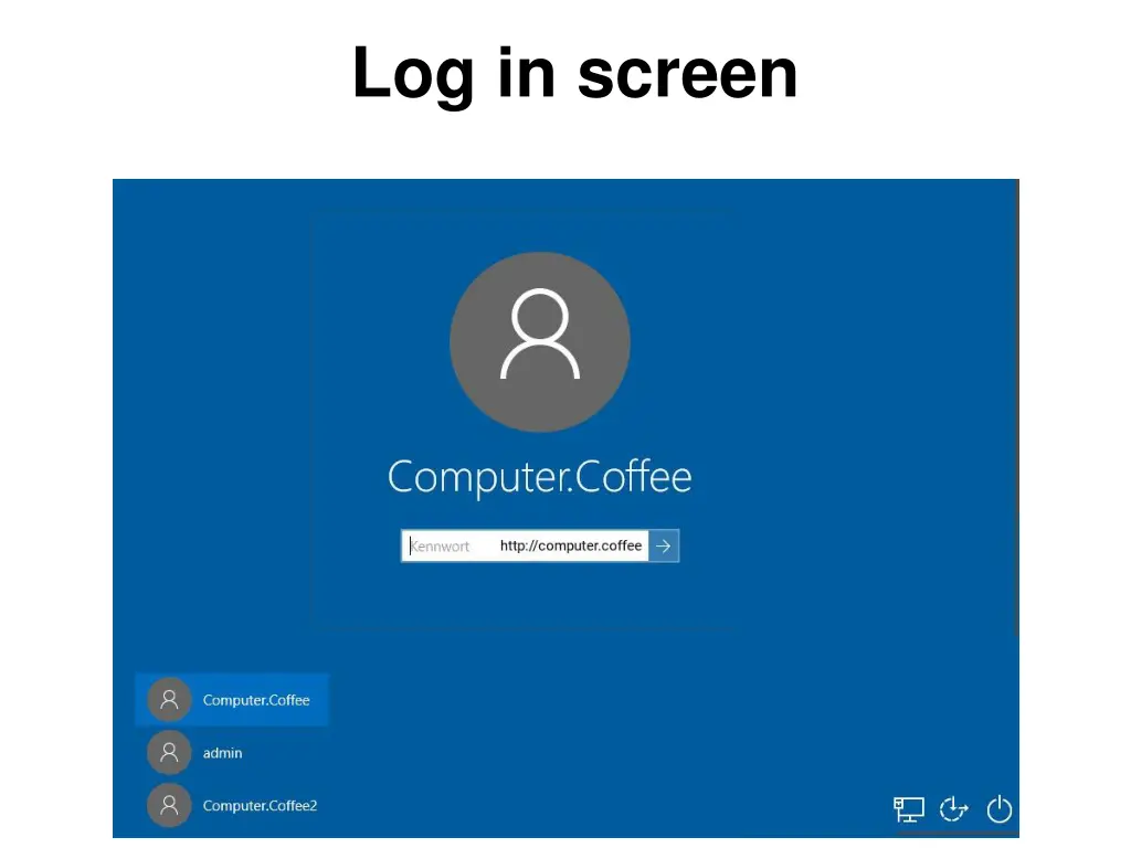 log in screen