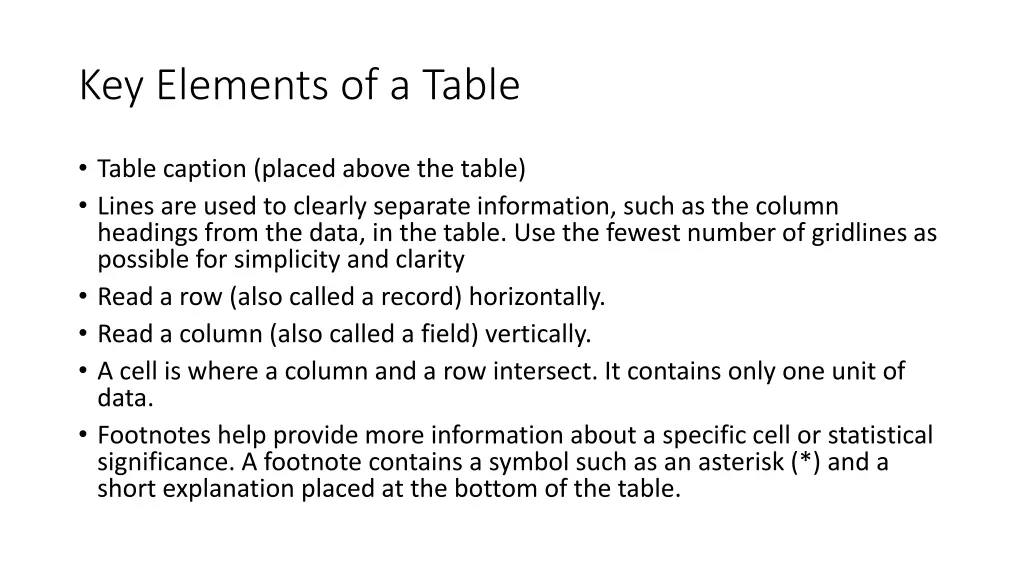 key elements of a table