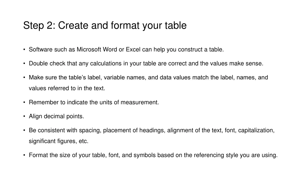 step 2 create and format your table