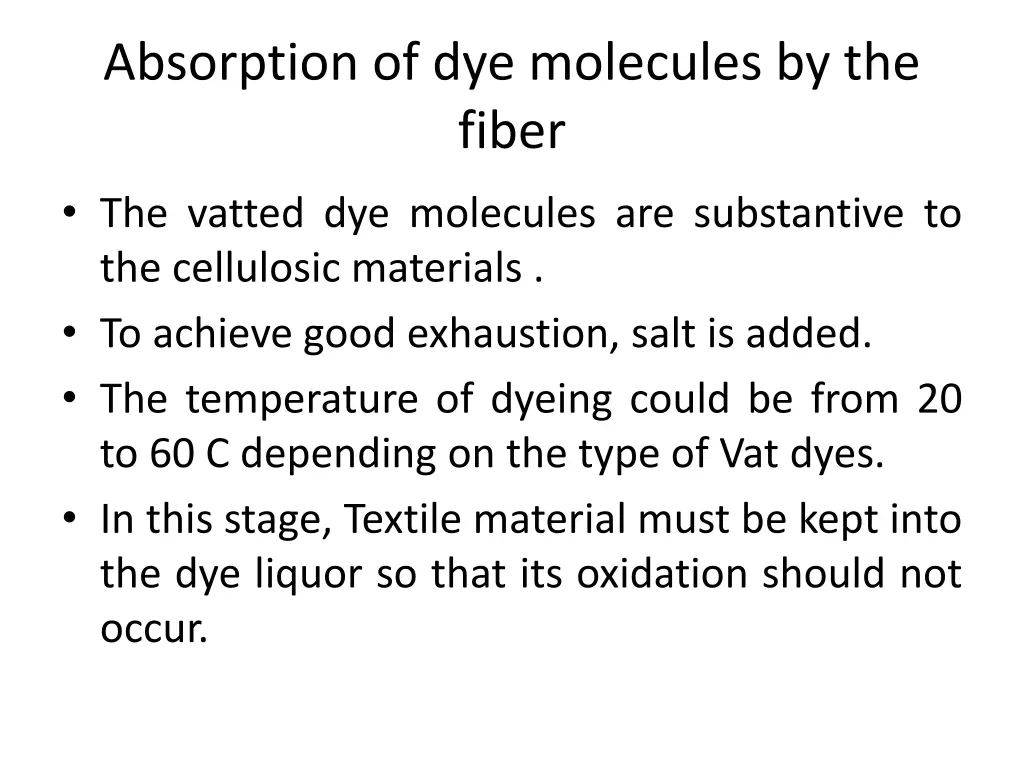 absorption of dye molecules by the fiber