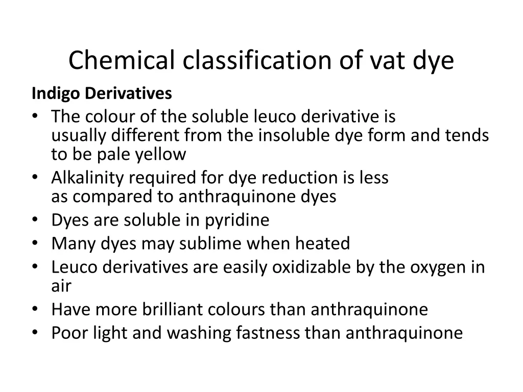 chemical classification of vat dye indigo