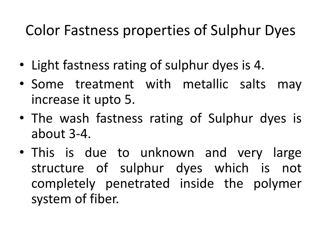 color fastness properties of sulphur dyes