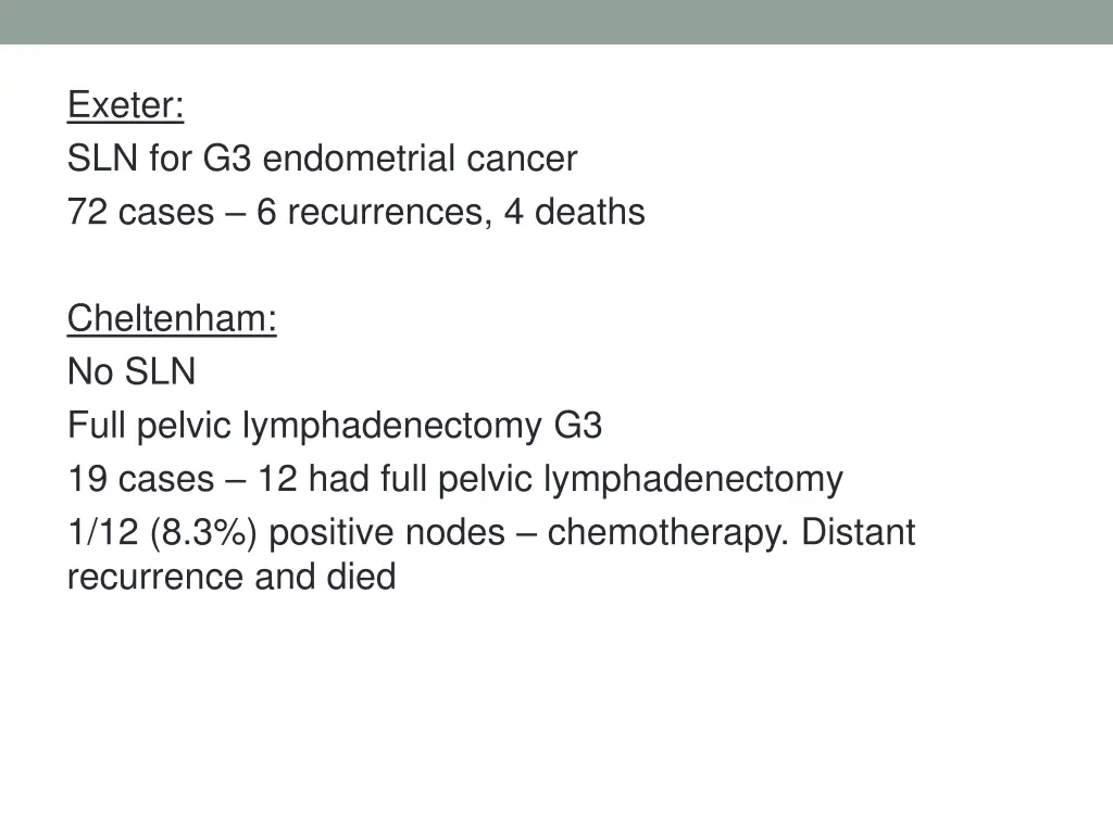 exeter sln for g3 endometrial cancer 72 cases