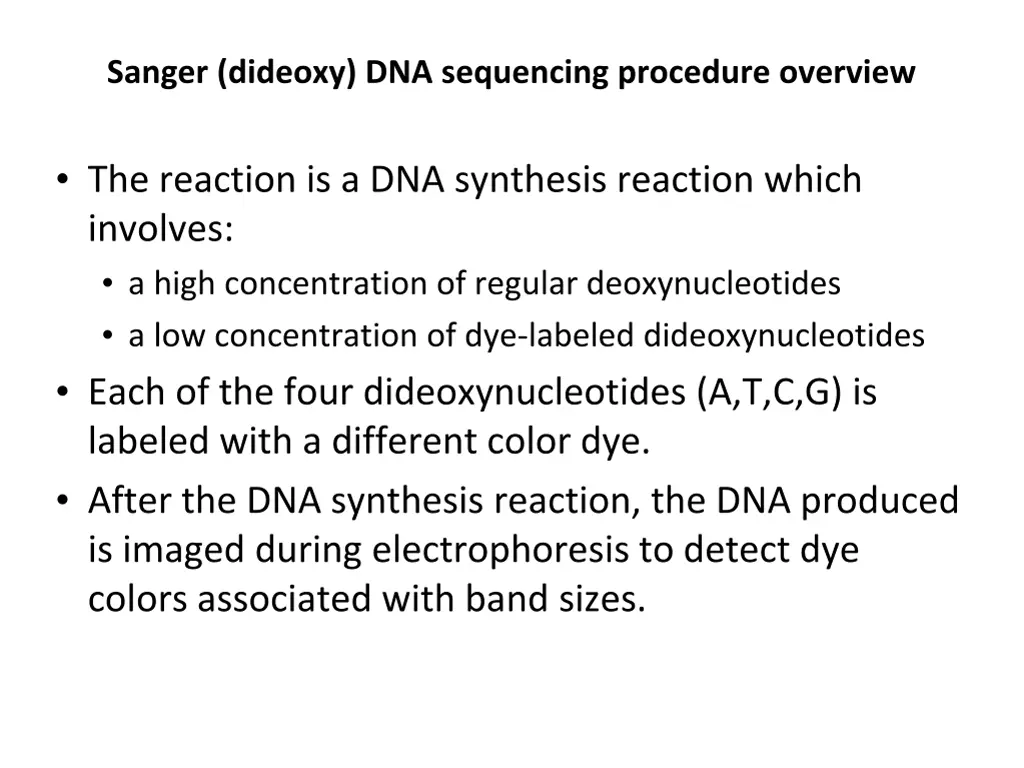 sanger dideoxy dna sequencing procedure overview