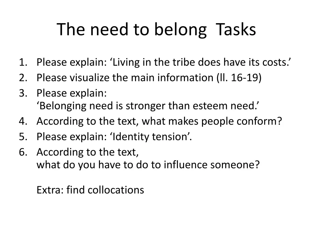 the need to belong tasks