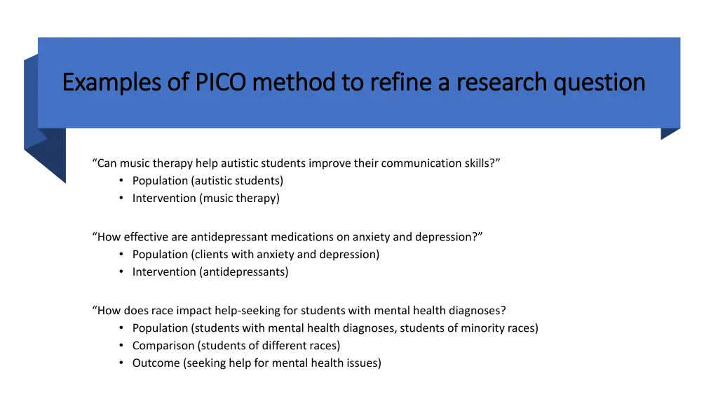 examples of pico method to refine a research