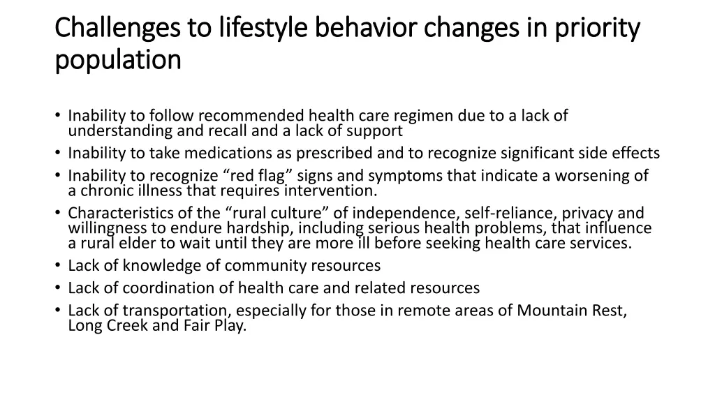 challenges to lifestyle behavior changes